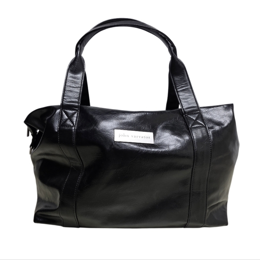 John Varvatos Black Faux Leather Weekender